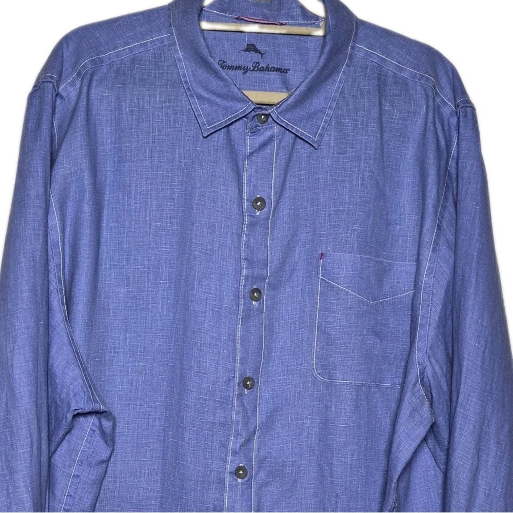 Tommy Bahama Men's Long Sleeve Button Linen Shirt Casual Denim Blue XXL